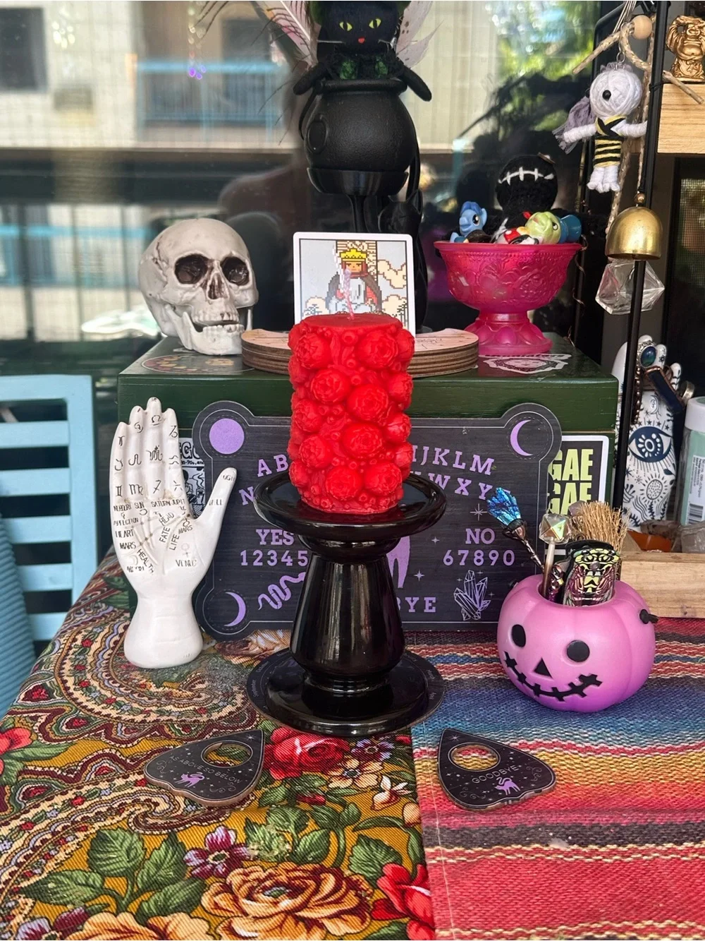 Red Floral & Berry Pillar Candle | Gothic Cottagecore Decor